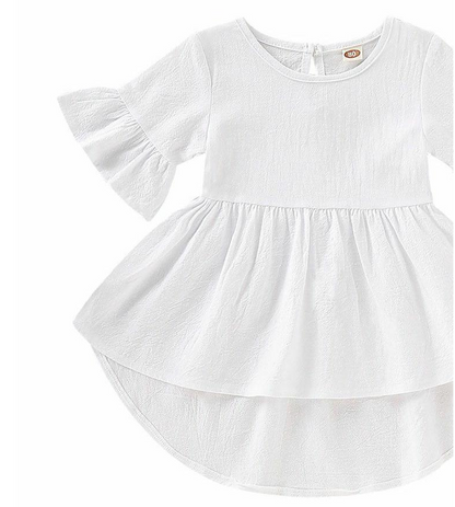 Toddler Kids Baby Girls Flare Short Sleeve Cotton Solid