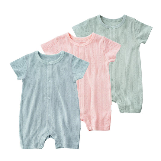 Pure Color Thin Breathable Button Baby Jumpsuit