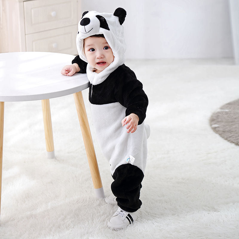 Baby Cute Animal Hooded Jumpsuit Autumn Winter Warm Baby Hood Romper Pajamas Hoodie