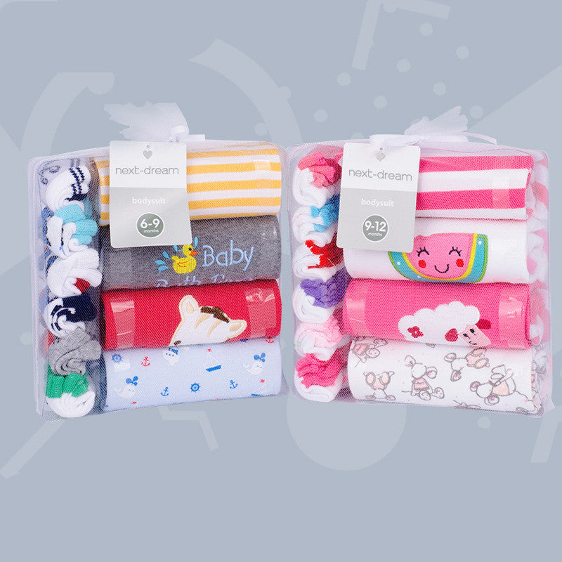 0-12M 10-piece Set Baby Cotton Clothes 4 Long Sleeve Onesies + 6 Pairs of Socks Boy Girl