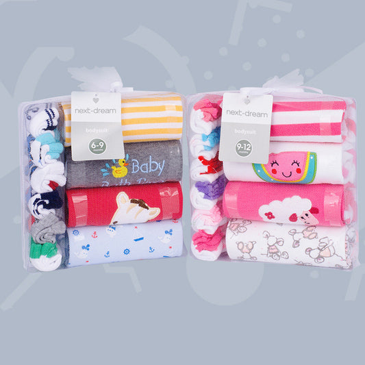 0-12M 10-piece Set Baby Cotton Clothes 4 Long Sleeve Onesies + 6 Pairs of Socks Boy Girl