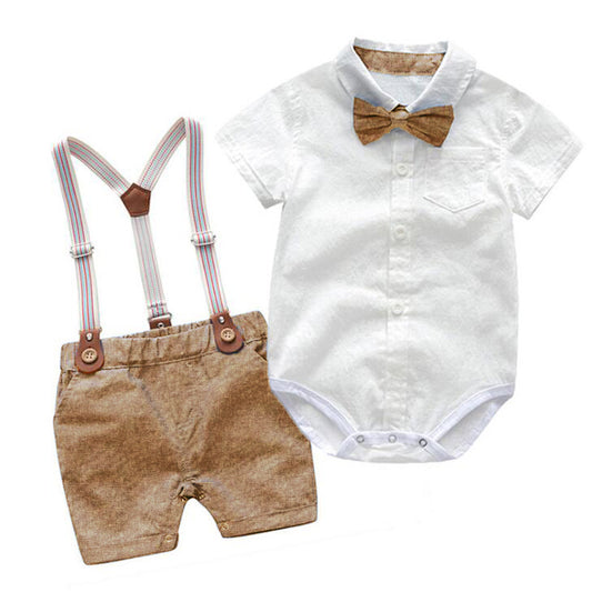 Summer Baby Boy Gentleman Suit Baby Romper Suspender Pants Two-piece British Style Handsome Dress