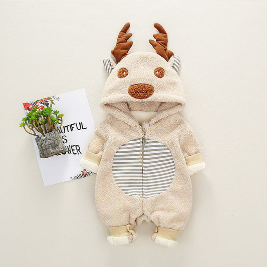 Long Sleeve Fleece-lined Baby Jumpsuit Keep Baby Warm Going Out