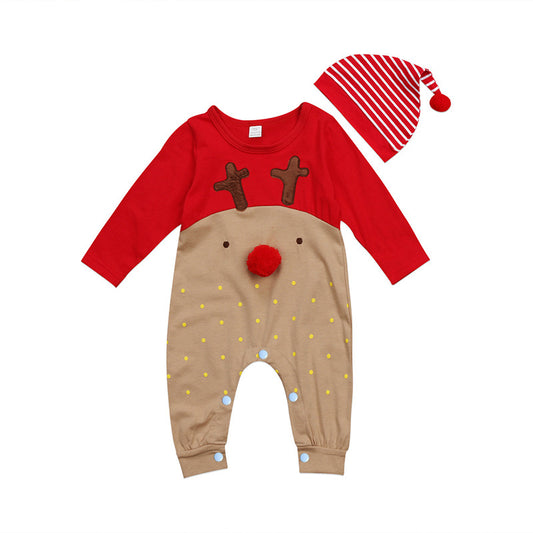 Baby Jumpsuit Reindeer Christmas Autumn Winter Children's Jumpsuit Baby Long Sleeve