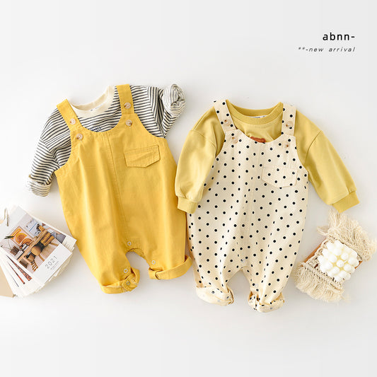 Male And Female Baby Polka Dot Solid Color Shoulder Strap Adjustable Overalls