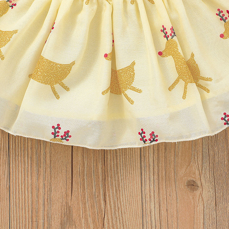 Baby Christmas Onesie and Skirt Set Reindeer Printing Romper Skirt Two-piece Suit