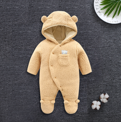 Baby Plush Cute Bear Ears Winter Thick Keep Warm Jumpsuit Romper Boy Girl Toddlers Clothing