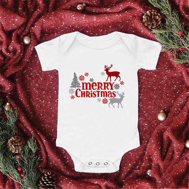 Baby Santa Print Triangle Short Sleeve Romper