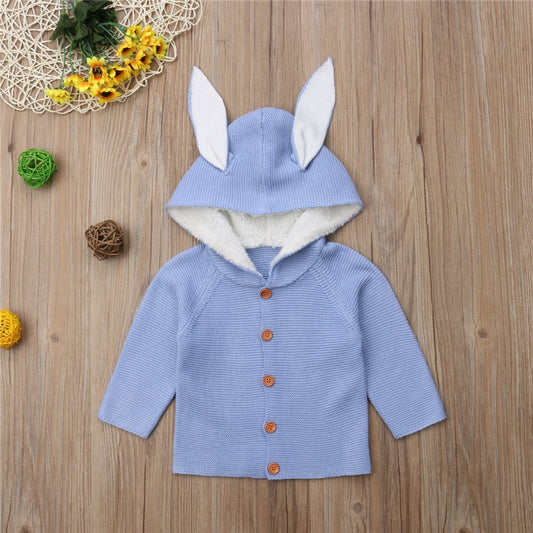Girl's Coat Rabbit Ear Long Sleeve Baby Solid Cardigan