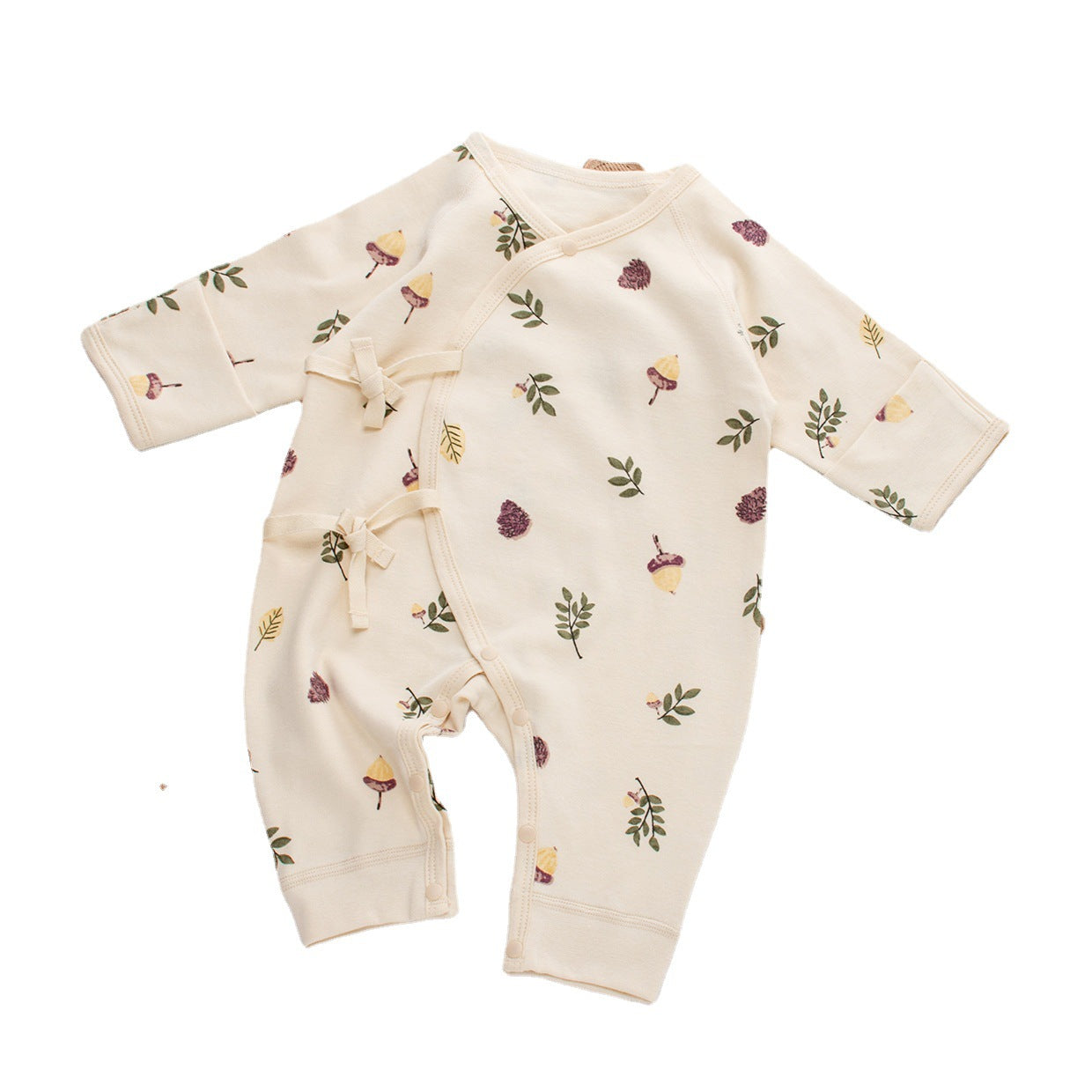 Baby Cotton Lace-up Romper Long Sleeve Bodysuit Boy Girl Pajamas