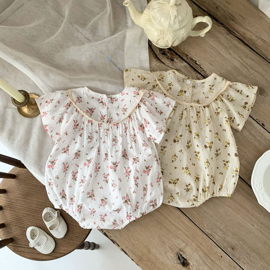 Baby Little Fresh Floral Princess Flying Sleeve Triangle Climbing Suit