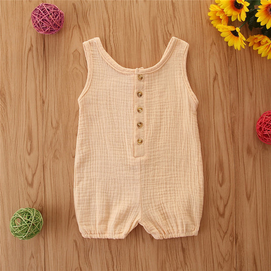 Baby Rompers Sleeveless Solid Color Cotton And Linen Rompers Baby Rompers