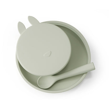 Silicone Baby Dinner Plate Complementary Food Rabbit Bowl Three-piece Set