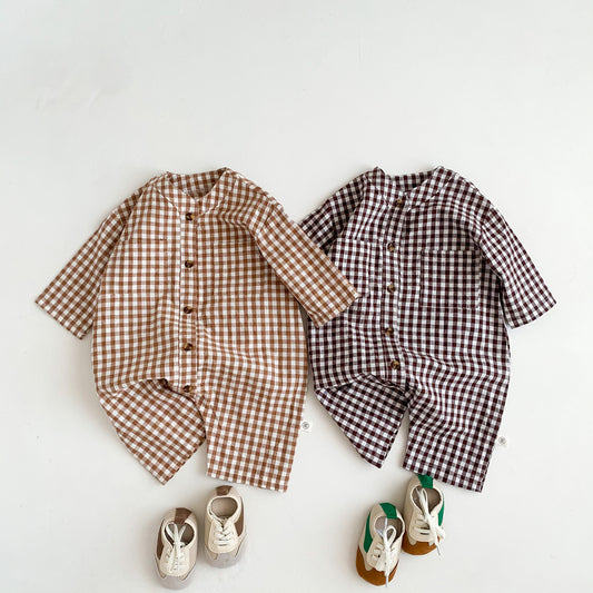 Baby Jumpsuit Spring Autumn Baby Boy Newborn Long Sleeve Baby Girl Clothes Toddler Plaid Cardigan Clothing