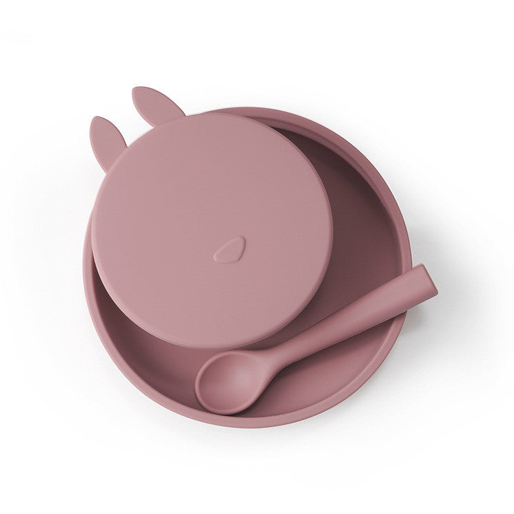 Silicone Baby Dinner Plate Complementary Food Rabbit Bowl Three-piece Set