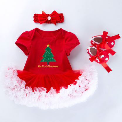 Baby Christmas Girl Short Sleeve Tutu Dress