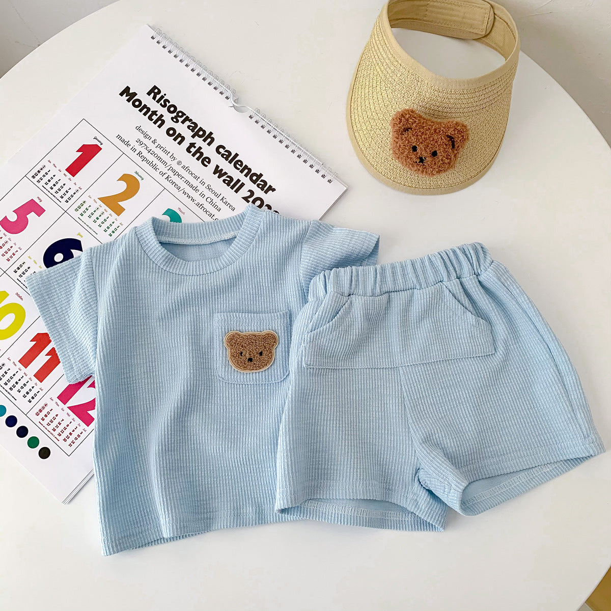 Baby Summer Simple Bear Short Sleeve Shorts Suit Baby Two-piece Suit