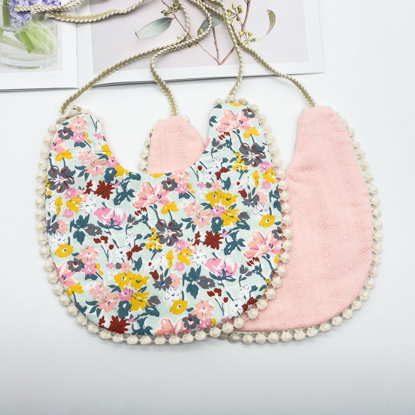 Double-sided AB Face Baby Bib Beanie Lace Newborn Bib