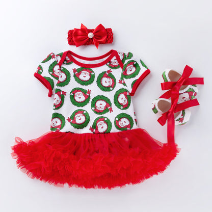 Baby Christmas Girl Short Sleeve Tutu Dress