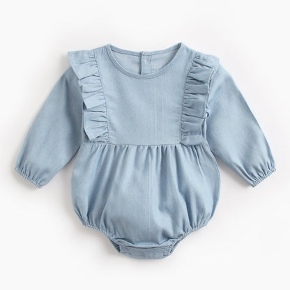 0-3Y Baby Girl Denim Romper Long Sleeve Ruffle Spring Summer Newborn Infant Kid Bodysuit