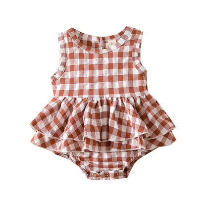 Summer Baby Girl Sleeveless Plaid Baby's Gown