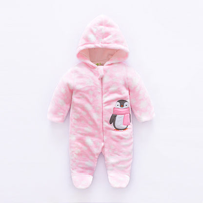 Winter jumpsuit velvet hooded baby clothing