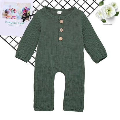 Baby Long-sleeved One-piece Cotton And Linen Romper