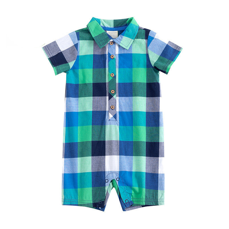 Summer Children's Shorts Baby Romper Plaid Shirt