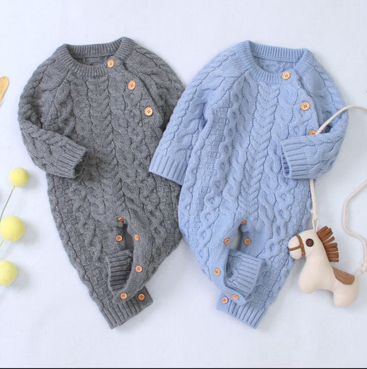 Baby Long-sleeved Romper Knit Solid Color Autumn Winter Baby Romper