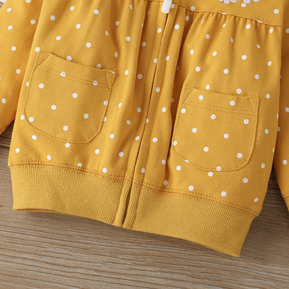 Baby Long-sleeved Bodysuit and Hooded Sweater Floral Polkadot Autumn Winter Babt Toddler Children's Suit