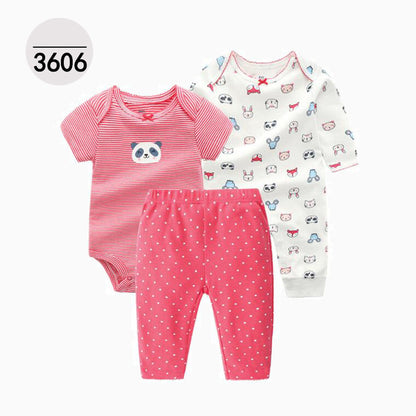 Baby Clothes Set Boy Girl Onesie + Long Sleeve Romper + Pants