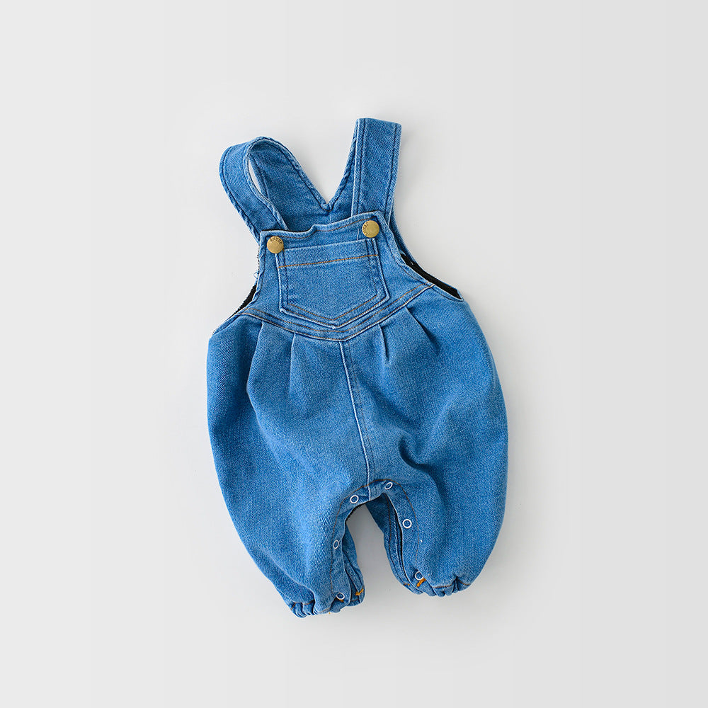 Men's And Women's Baby Soft Stretch And Velvet Thick Denim Overalls