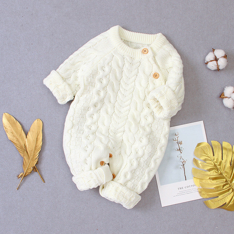 Baby Long-sleeved Romper Knit Solid Color Autumn Winter Baby Romper