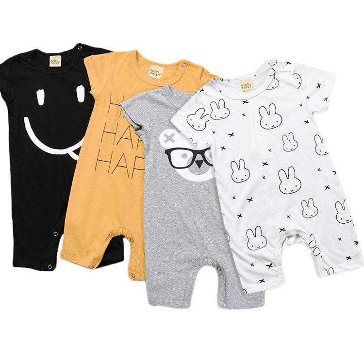 Men's and Women's Baby Short-Sleeved Boxer Cotton Jumpsuit