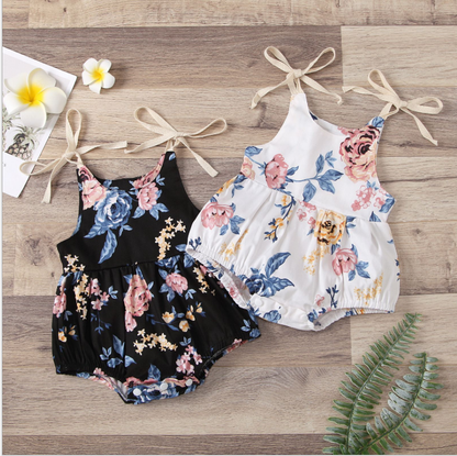 Two-Color Floral Sling Triangle Romper For Baby Girl