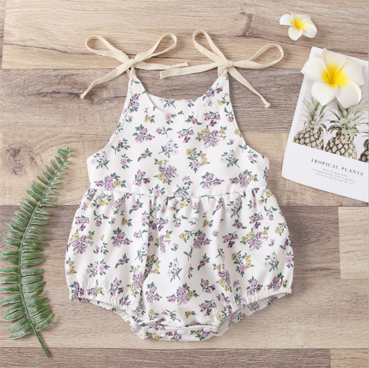 Two-Color Floral Sling Triangle Romper For Baby Girl