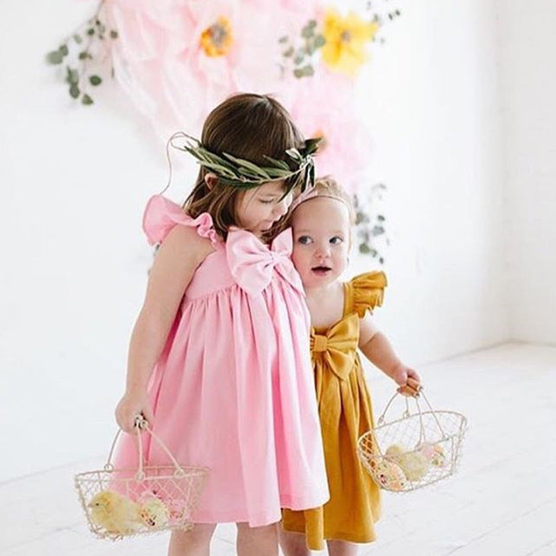 Baby Girl's Flying Sleeve Bow Dress