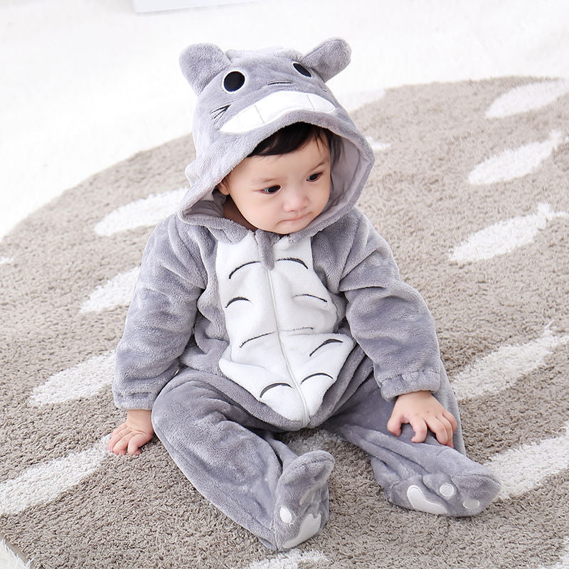 Baby Cute Animal Hooded Jumpsuit Autumn Winter Warm Baby Hood Romper Pajamas Hoodie