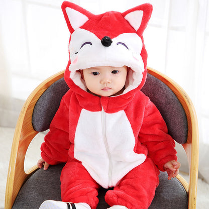 Baby Cute Animal Hooded Jumpsuit Autumn Winter Warm Baby Hood Romper Pajamas Hoodie