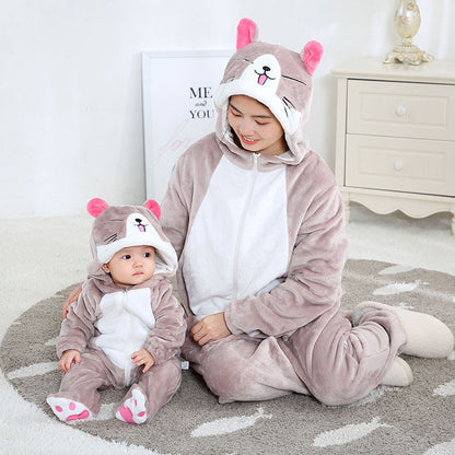 Baby Cute Animal Hooded Jumpsuit Autumn Winter Warm Baby Hood Romper Pajamas Hoodie