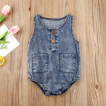 Baby Denim Sleeveless Romper Spring Summer Boy Girl Onesie