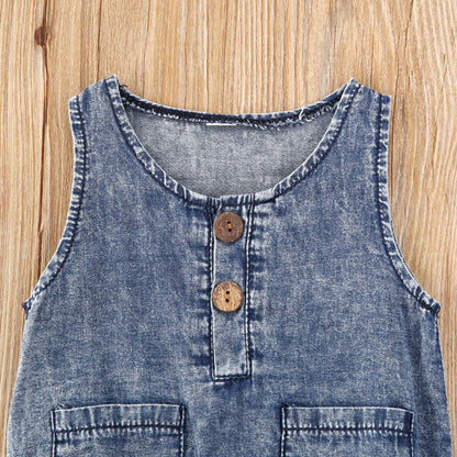 Baby Denim Sleeveless Romper Spring Summer Boy Girl Onesie