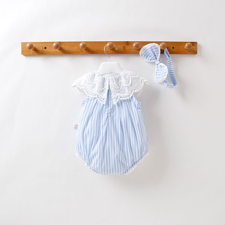 Baby Jumpsuit Striped Lace Short-sleeved Romper