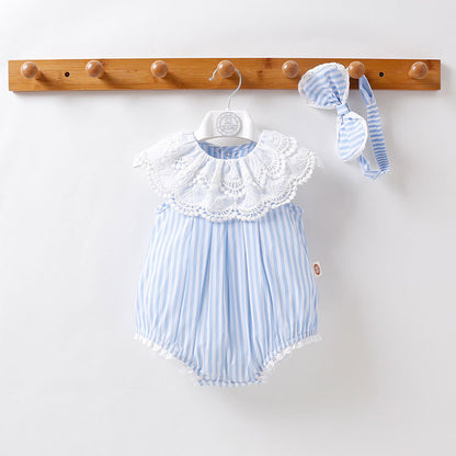 Baby Jumpsuit Striped Lace Short-sleeved Romper