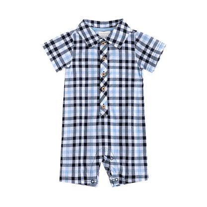 Summer Children's Shorts Baby Romper Plaid Shirt