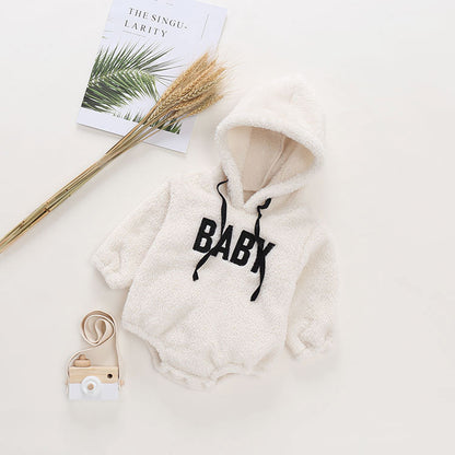 Baby Warm Plush Hooded Romper Autumn Winter Newborn Outerwear