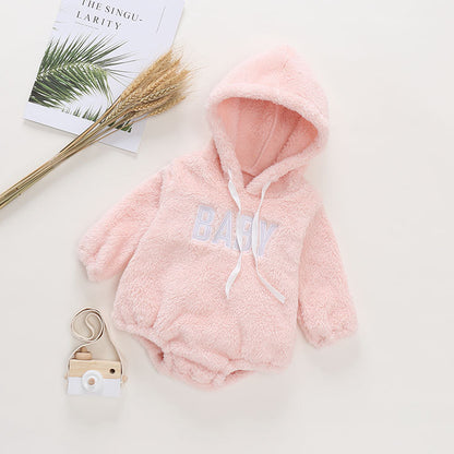 Baby Warm Plush Hooded Romper Autumn Winter Newborn Outerwear