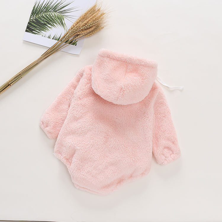 Baby Warm Plush Hooded Romper Autumn Winter Newborn Outerwear