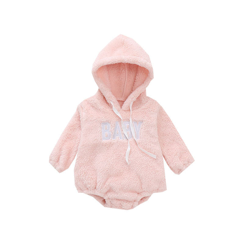 Baby Warm Plush Hooded Romper Autumn Winter Newborn Outerwear