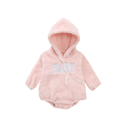 Baby Warm Plush Hooded Romper Autumn Winter Newborn Outerwear